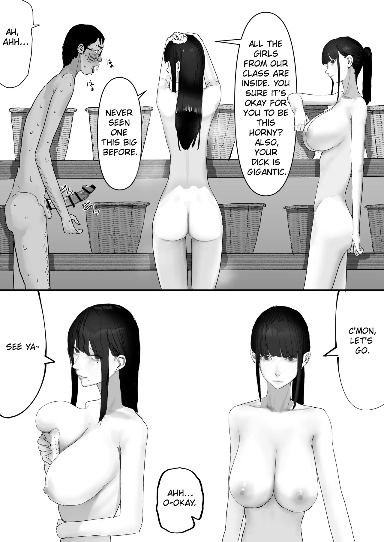 Chigyuu InCha ga Imouto ni Tsurerare Shuugaku Ryokou JK Shikainai Daiyokujou de Geneki JK to Gomunashi 18P Harem Dairankou!! | A Loser Introvert Gets Dragged by His Little Sister to a School Trip Bathhouse With Nothing but High School Girls and Ends up in a Bareback 18-Girl Harem Orgy!! – Chapter 1 – page 35