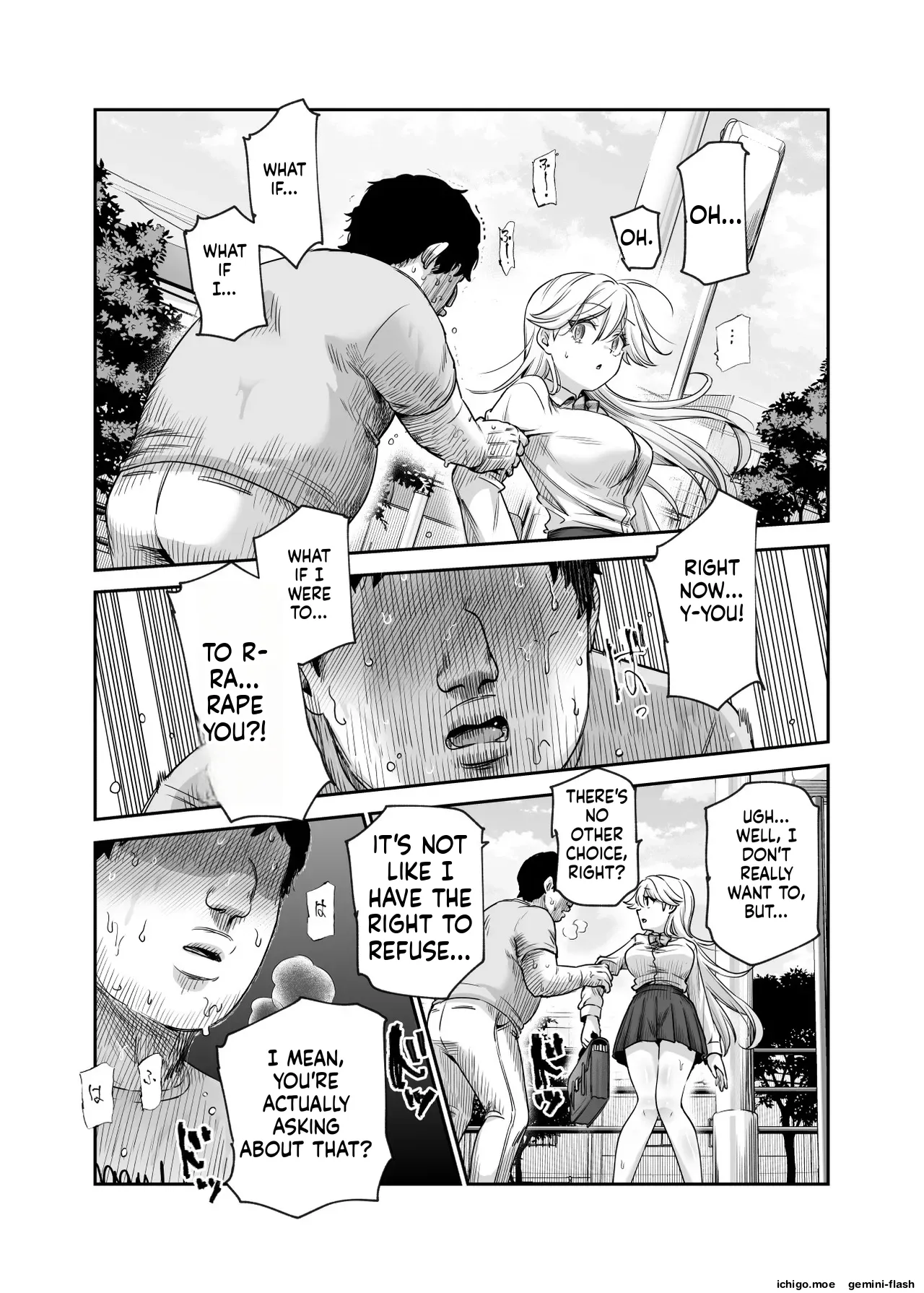 EX: A town where non-consensual sex is recognized as a man’s right. In all cases, the man’s sexual desires will take precedence. — preview page 14