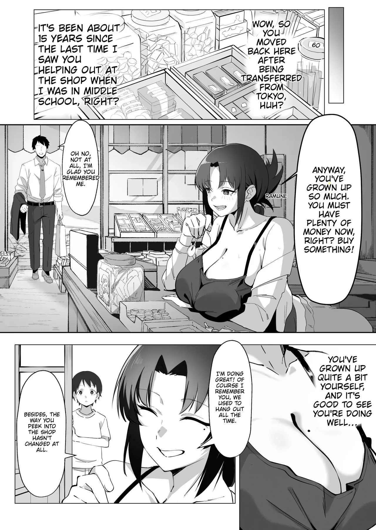 15-Nen-buri ni Saikai shita Dakashiya no Ikiokure Nagachichi Onee-san wa Ooatari | Reuniting after 15 years, the unmarried older sister who runs the penny candy shop is a total knockout. — preview page 7
