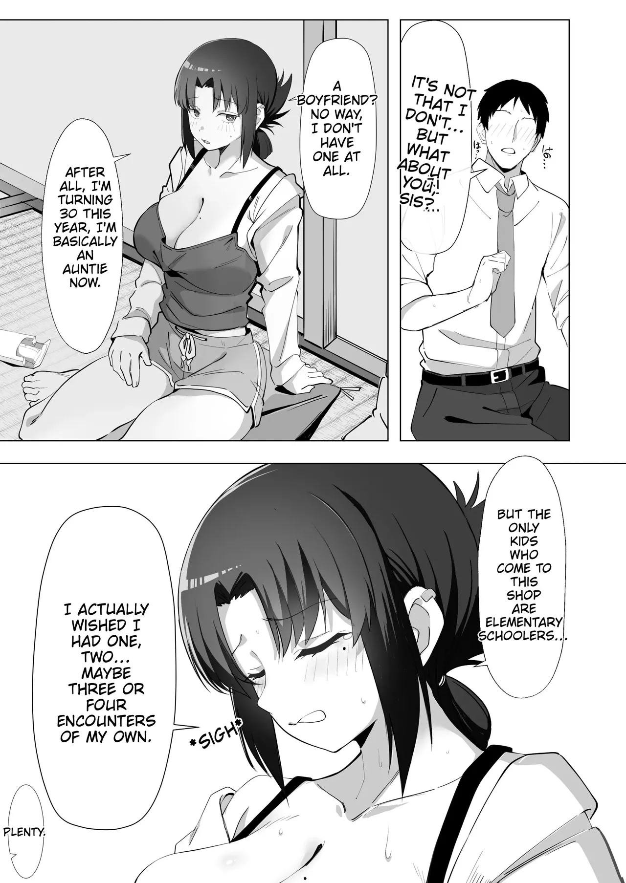 15-Nen-buri ni Saikai shita Dakashiya no Ikiokure Nagachichi Onee-san wa Ooatari | Reuniting after 15 years, the unmarried older sister who runs the penny candy shop is a total knockout. — preview page 12