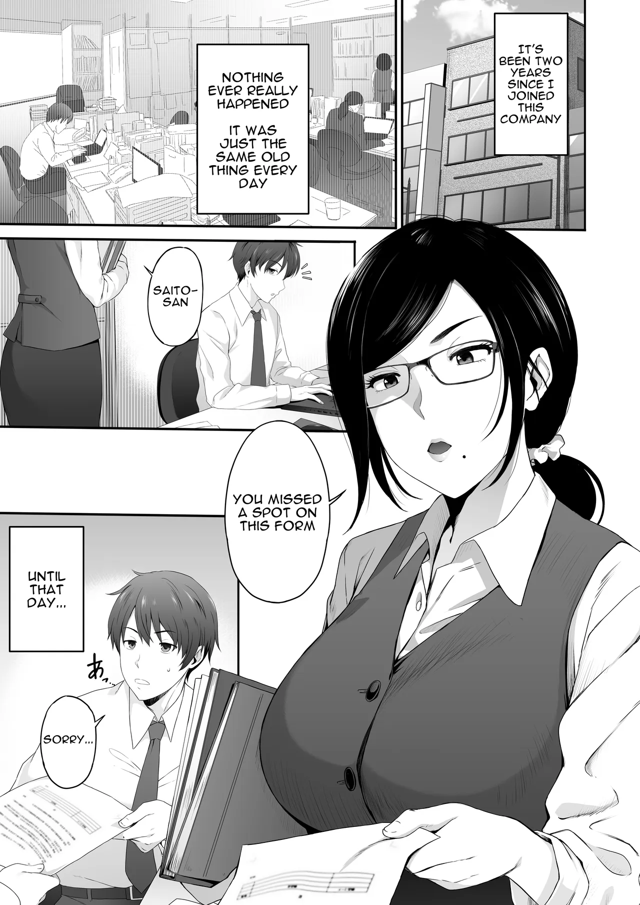 Chijo. -Jimi Kyonyuu na Keiri Takahashi ni Do-M Guse o Kaika Saserareta Ore- | Perverted Woman – Takahashi, a Modest, Busty Accountant, Made Me Develop a Masochist Habit… — preview page 2